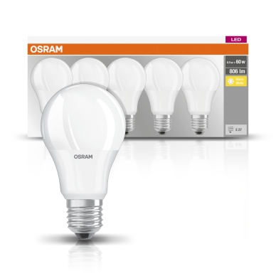 OSRAM alt LED-pære E27 8,5 W 2700K 806 lumen 5-pakning