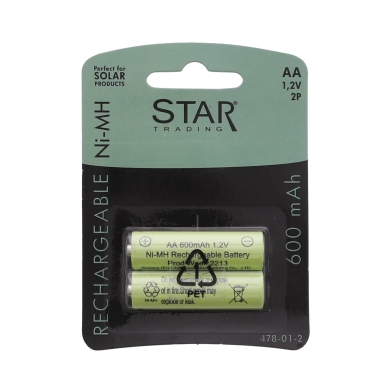 Bilde av Star Trading Oppladbare Batterier For Solcellelamper Aa 1,2v 600mah 478-01