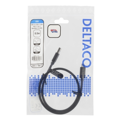 DELTACO alt Deltaco Ladekabel USB-A til USB-C, 0,5 m, svart